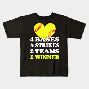 4 Bases 3 Strikes 2 Teams 1 Winner Baseball Kids T-Shirt